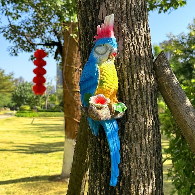 Teaeeno Tropical Hanging Parrot for Outdoors,Tropical Bird Wall Decor, Tiki Outdoor Decor,Home Ornament Decor for Tiki Bar,Perfect for Yard Ornaments,Tree Decorations Outdoor,Patio,Lawn,Tree Trunk