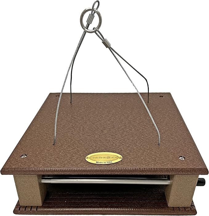 DutchCrafters Poly Gilbertson Large Covered Blue Bird Feeders for Outdoors Hanging, Bluebird Feeder for Mealworms - Amish USA Made (Milwaukee Brown & Weatherwood)