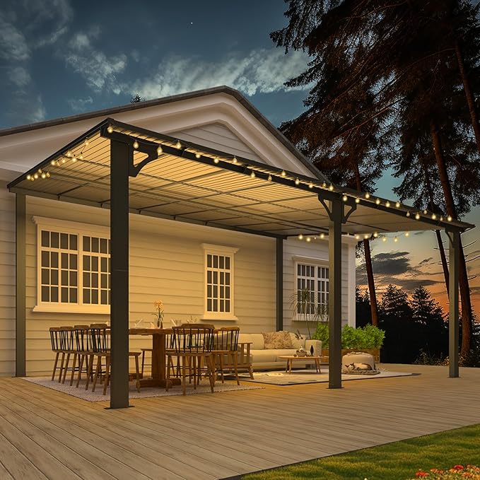 AECOJOY 16' x 12' Gazebo Outdoor Pergola for Patio, Large Wall-Mounted Hard Top 12x16 Lean to Metal Gazebo Shelter Pergolas and Gazebos Clearance with Patio Roof, Heavy Duty Awnings for Patio, Decks