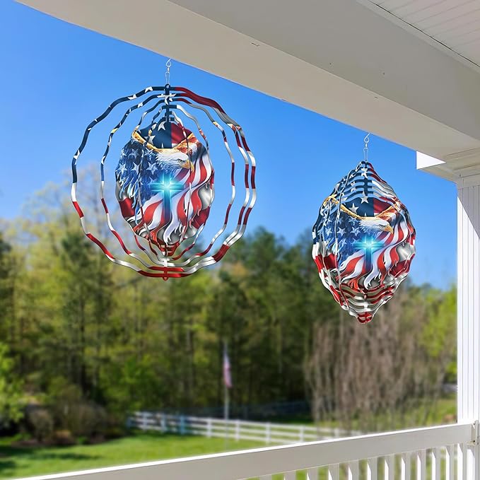 FLAGWIX American Eagle Christmas Decorations - 3D Stainless Steel Metal Wind Spinners 12 in - Christmas Eagles for Men Women Friends, Eagle Decorations for Window Outdoor Yard Garden