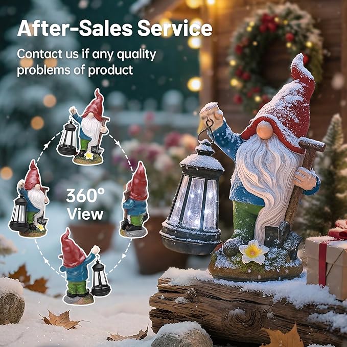Garden Gnome Outdoor Decoration with Shovel Solar Gnomes Statue with Lantern LED Lights,Terrace Courtyard Lawn Patio Porch Decoration Mother's Day Christmas Housewarming Gift for Mom Women