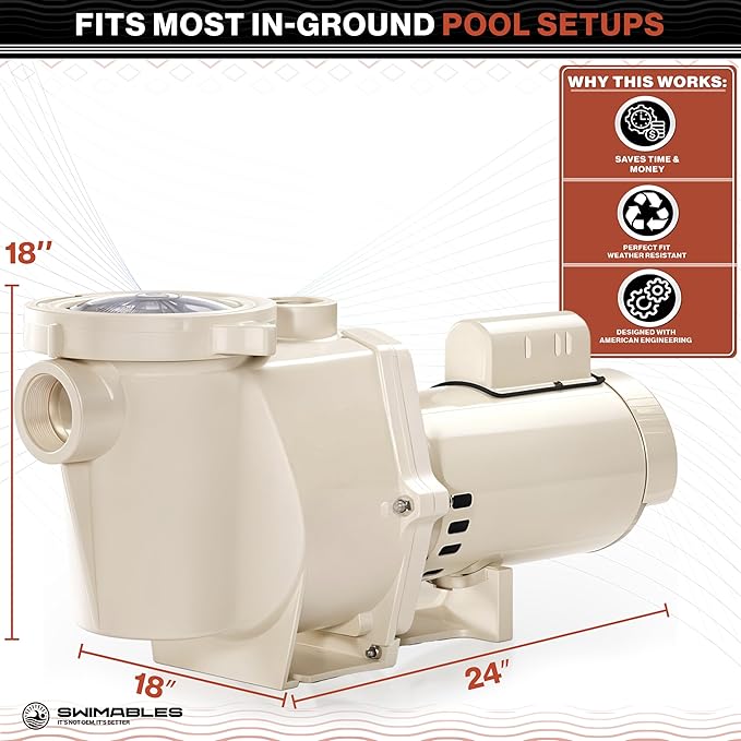 Swimables 011514 WhisperFlo 1.5 HP Single Speed Pool Pump - High Performance Premium WhisperFlo Pool Pumps Replacement - Quiet, Energy Efficient 1.5 HP Inground Pool Pump for Long-Lasting Power