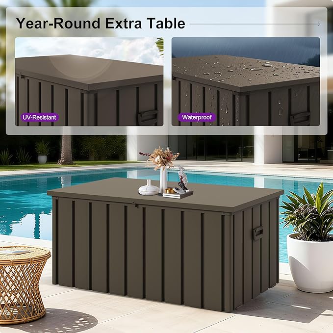 PURPLE LEAF Outdoor Deck Box 150 Gallon Waterproof Lockable Storage Box Container with Lid Deck Organization for Patio Cushions Side Table Pool Accessories Garden Tools, Brown
