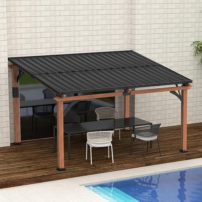 Macrout 10'x12' Outdoor Gazebo, Heavy Duty Pergola with Sloped Metal Roof and Aluminum Frame, Permanent Gazebos for Patio, Decks, Backyard, Garden, 4718 (10'x12')