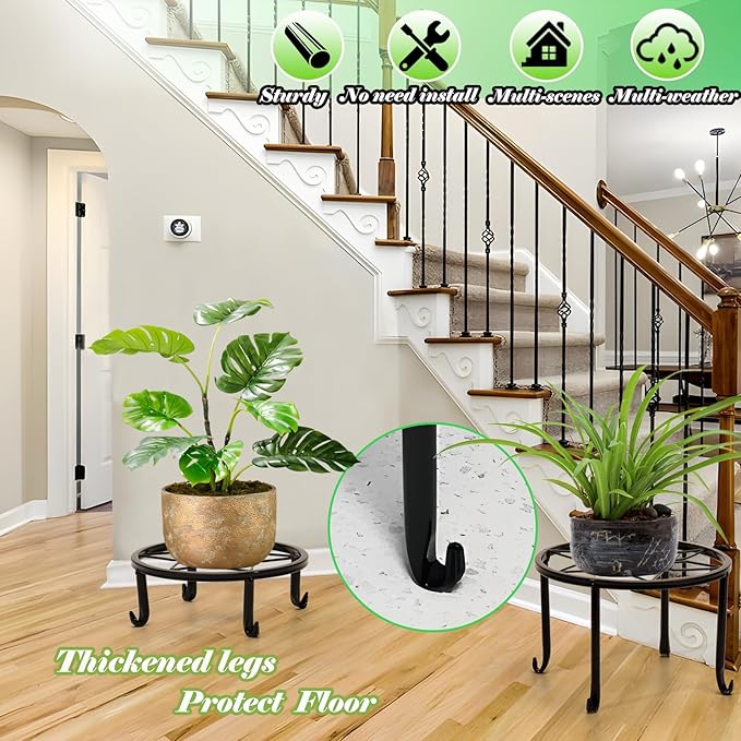5-Pack Metal Plant Stands, Heavy Duty Indoor/Outdoor, Rustproof Iron, Black