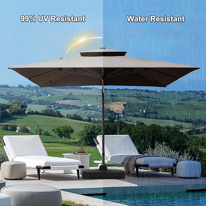 Domi 10x10ft Auto-Bloom Patio Umbrella - Outdoor Large Square Cantilever Umbrella, Heavy Duty Windproof Offset Aluminum Sun Shade with UV Protection for Beach, Pool, Balcony, Porch, Deck, Gray