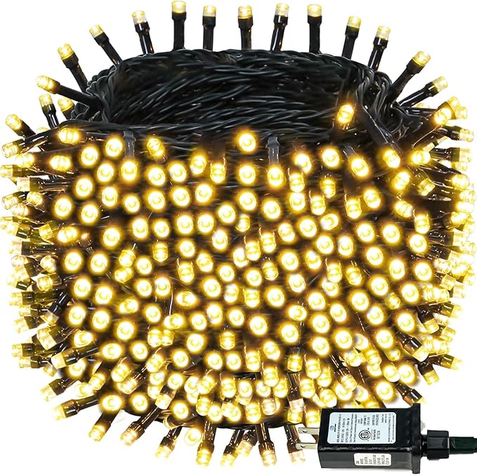 BHCLIGHT Extra-Long 165FT 500LED Christmas String Lights Outdoor/Indoor, Timer & Memory & 13 Modes, Warm White String Lights Waterproof Green Wire Tree Lights for Xmas Holiday Party