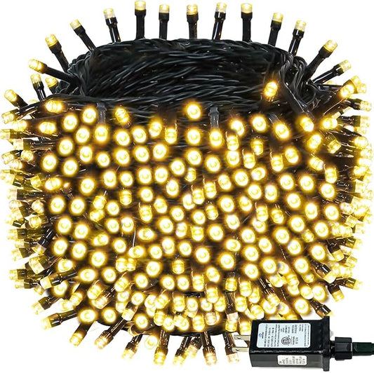 BHCLIGHT Extra-Long 165FT 500LED Christmas String Lights Outdoor/Indoor, Timer & Memory & 13 Modes, Warm White String Lights Waterproof Green Wire Tree Lights for Xmas Holiday Party