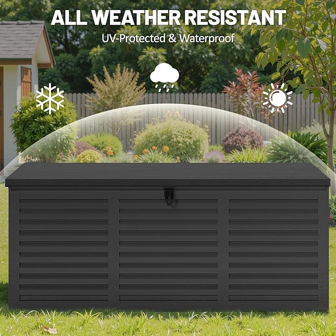 130 Gallon Outdoor Storage Box Lockable Deck Boxe Outdoor Waterproof for Garden Patio Package Delivery Weather-Resistant & Easy Assembled (Black)