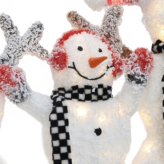 LuxenHome 3.5FT Lighted Snowman Family Outdoor Decorations, Prelit Frosted Snowman with Hat and Scarf, Illuminated Christmas Decorations Indoor and Outdoor for Porch, Lawn, Holiday Yard Decor