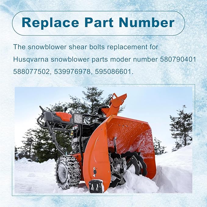 Snow Blower Shear Pins Replacement for Husqvarna 580790401 Shear Bolts & Nuts Kit Fit for Husqvarna Craftsman Poulan 2 Stage Snow Blowers - 6 Packs