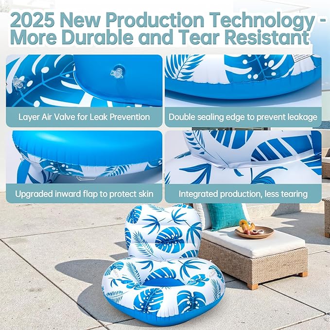 [2025 New Model] Inflatable Unibody Pool Lounger Float with Cup Holders and Handle, Ideal Pool Toys for Beach,Lakes, Rivers,Water Party Beach Vacation Essentials