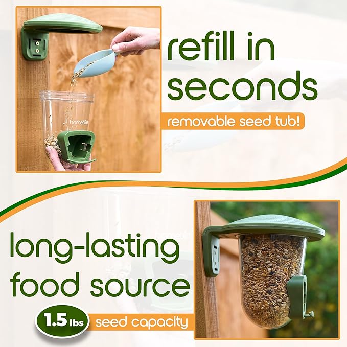 Outdoor Small Bird Feeder for Fences, Trees, Balcony and Walls - PerchPod Seed Birdfeeder, No Mess Wild Bird Feeders for Outside