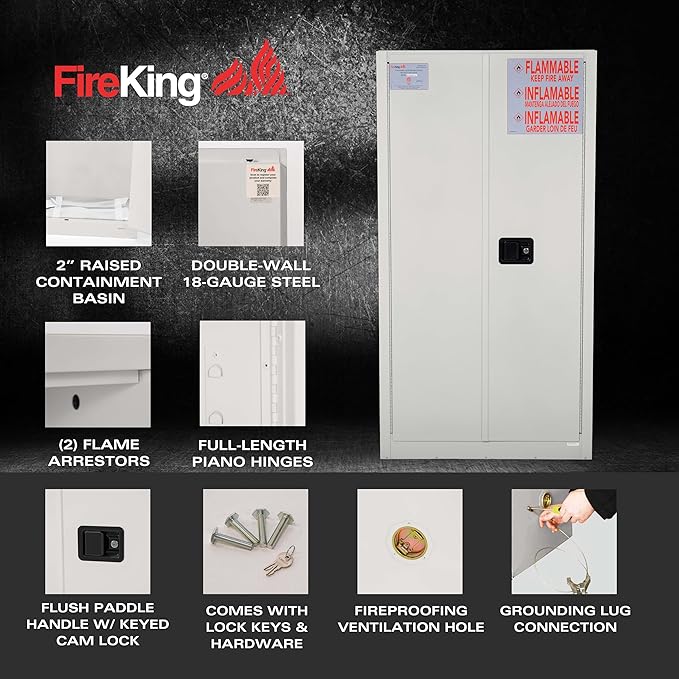 FireKing Platinum Flammable Safety Cabinet, Lab Chemicals Flammable Storage Cabinet, 60 Gallon Steel Safety Cabinets with Manual Door for Commercial, Industrial & Home Use, 34" x 34" x 65"