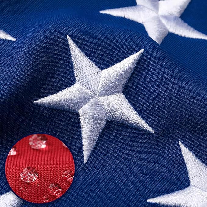 American Flag 3x5 Ft Deluxe Water Resistant Series Made From Heavy Duty Super Tough Spun Polyester/Embroidered Stars/Sewn Stripes/Brass Grommets,US/USA Flags Perfect for Outside