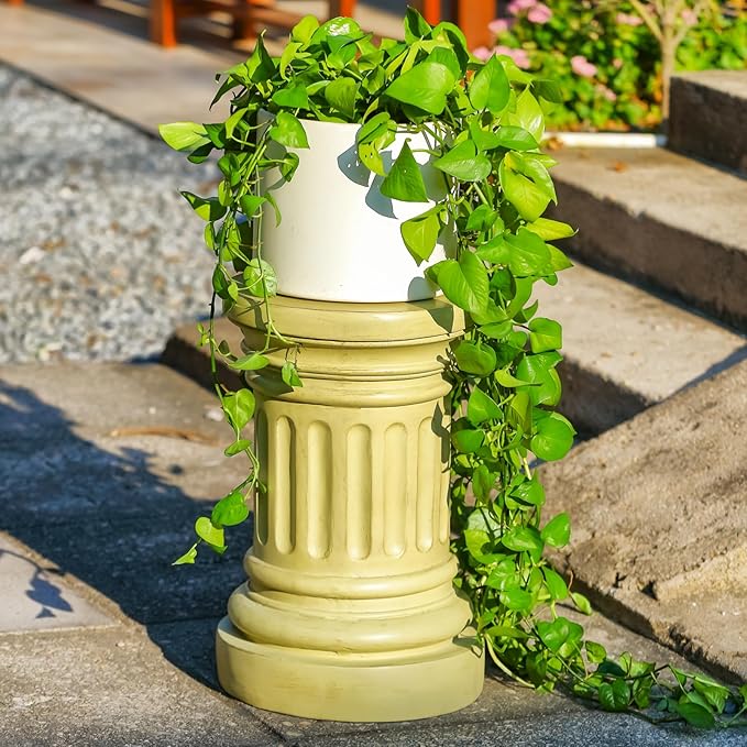 18-inch Tall Garden Pedestal Stand for Indoor & Outdoor Use – Heavy Duty Magnesium Oxide Plant Stand, Weatherproof Outdoor Pedestal for Sculpture, Flower Pots, or Decorative Column for Statues