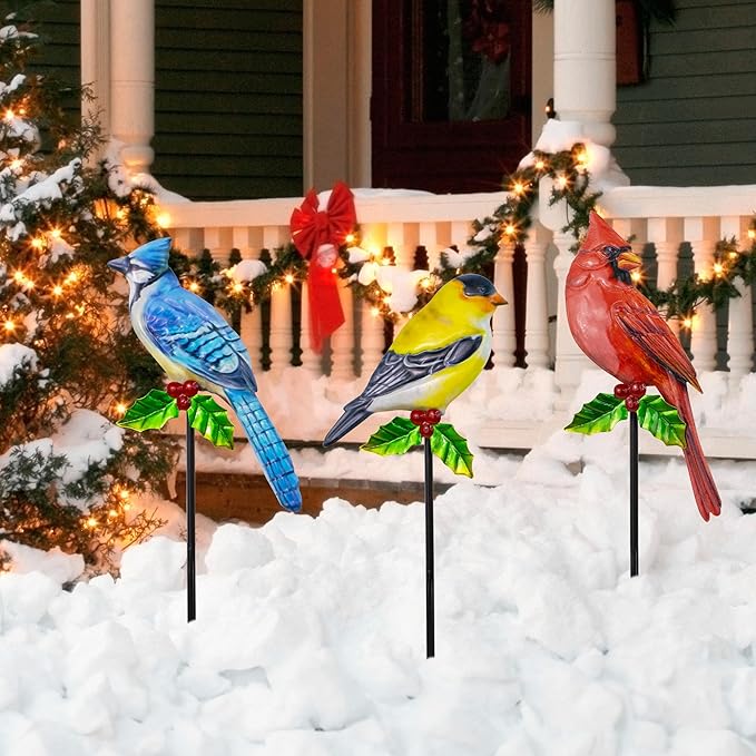 3 Pack Birds Metal Decorative Garden Stakes - 20 Inch Shaker Patio Decor Art and Rust Resistant Metal Garden Decor for Indoor and Outdoor Decor - Perfect for Patio and Lawn Ornaments