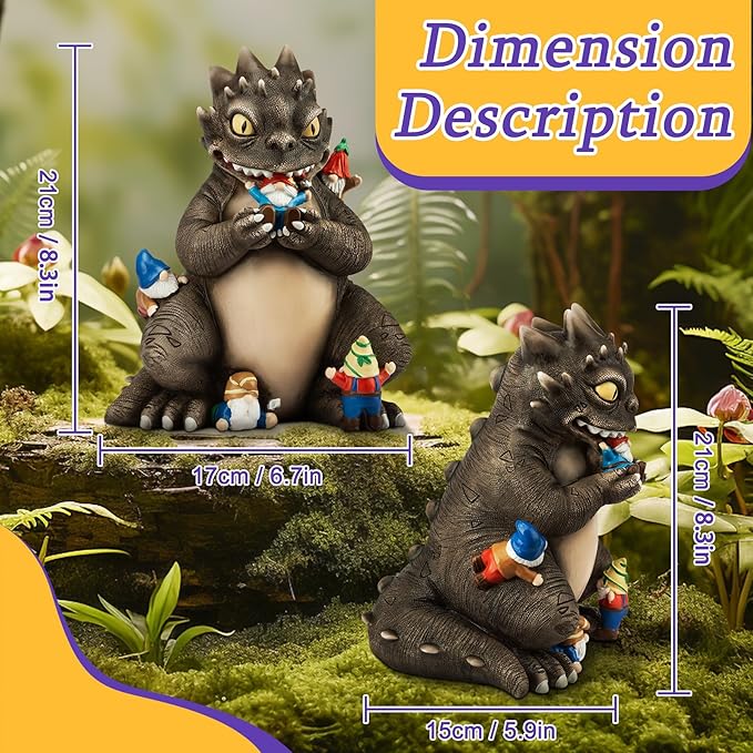 Garden Decor Statue, Dinosaur Eating Gnomes Garden Statues Outdoor Decor, Funny Monster Gnome Figurine Outside Clearance for Patio Yard Decorations