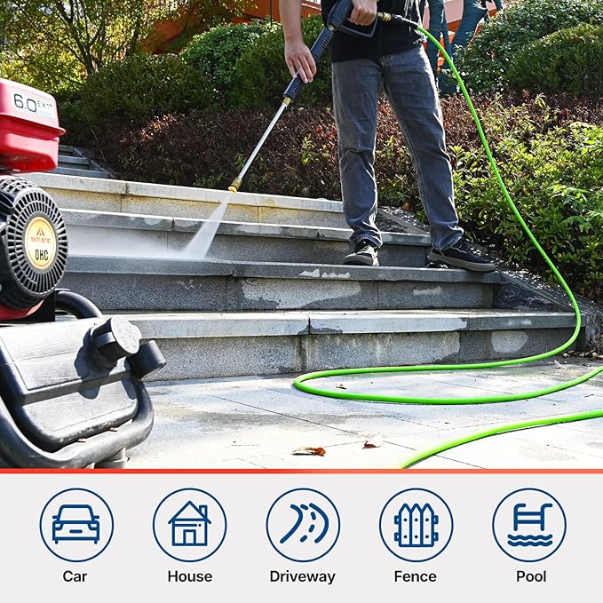 YAMATIC Flexible Pressure Washer Hose 35FT, 3400 PSI 1/4'' Power Washer Hose Replacement for Gas&Electric Washer, Kink Resistant Extension Leak-Free M22 Fittings, Green