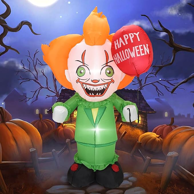 DearSun 6FT H Halloween Inflatable Clown with Build-in LED Lights Blow up Halloween Inflatable Outdoor Indoor Decoration Large Party Yard Decoration