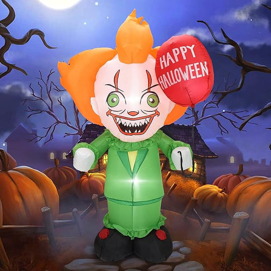 DearSun 6FT H Halloween Inflatable Clown with Build-in LED Lights Blow up Halloween Inflatable Outdoor Indoor Decoration Large Party Yard Decoration