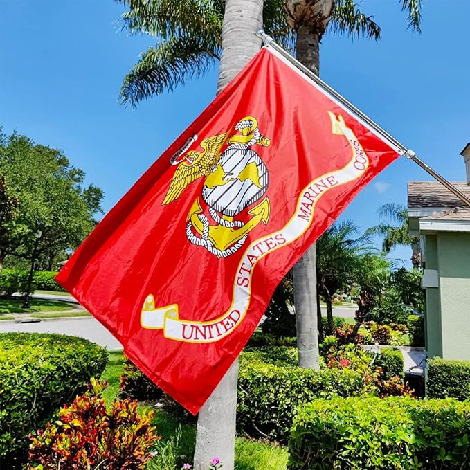 US Marine Corps USMC Flag Outdoor 4x6 Double Sided- 3Ply Heavy Duty 240D Nylon(All Weather)- United States Marine Corps Flag- 2 Brass Grommets & 4 Rows Stitched
