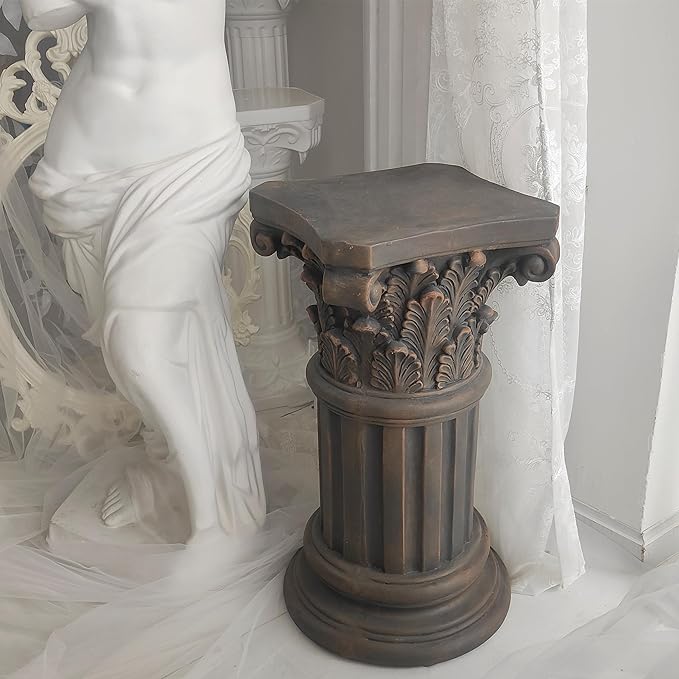 OUTOUR Exquisite Magnesium Oxide Corinthian Greek Column Pillar with Stand Base Pedestal for Indoor Outdoor Garden Pedestals Backyard Courtyard Patio Office Decor23.8’’High,Dark Bronze