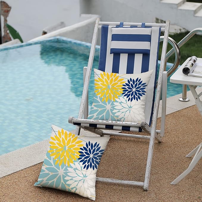 DFXSZ Outdoor Throw Pillow Covers 20x20 Inch Set of 2 Waterproof Spring Summer Geometric Elegant Yellow Blue Outdoor Pillow Covers for Patio Funiture Garden Couch 158W20