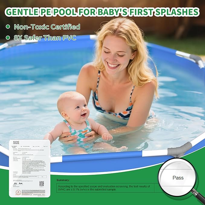 Eco-Friendly Odorless Above Ground Pool Swimming Pools for Kids: 5ft x 15in - PE Material, Reinforced Steel Frame Round