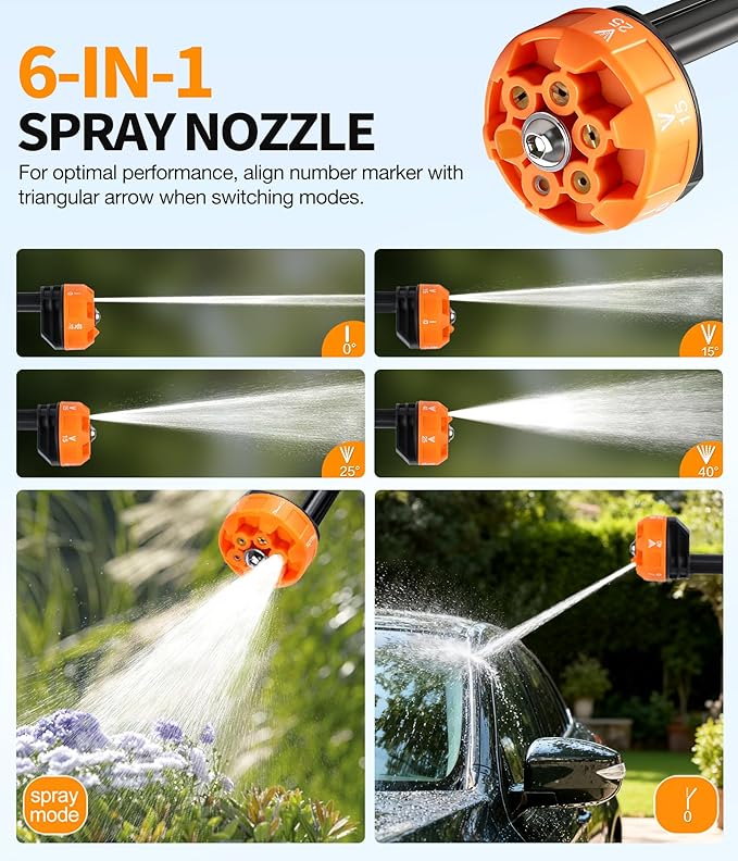 Cordless Pressure Washer Battery Operated, 500 PSI Cordless Power Washer with 6-in-1 Nozzle & Foam Cannon, Handheld Pressure Washer with Triple Water Source & 16FT Hose for Car, Home, Yard
