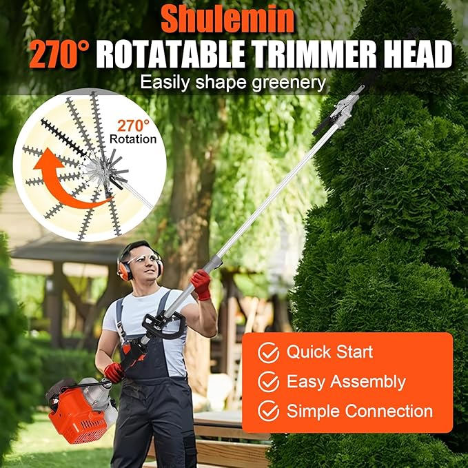 Gas Weed Eater, 52cc 2 Stroke Weed Wacker 6 in 1 Lawn Mover Include String Trimmer Brush Cutter Pole Saw Hedge Trimmer for Yard Garden Care 9500rpm 3000r/min Engine Speed 120cc Oil Tank Orange
