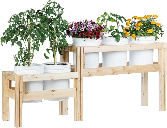 Greenes Fence Two-Tiers Five Bucket Elevated Cedar Wood Garden Frame, 69 in. x 16 in. x 30 in. - Made in USA with North American Cedar