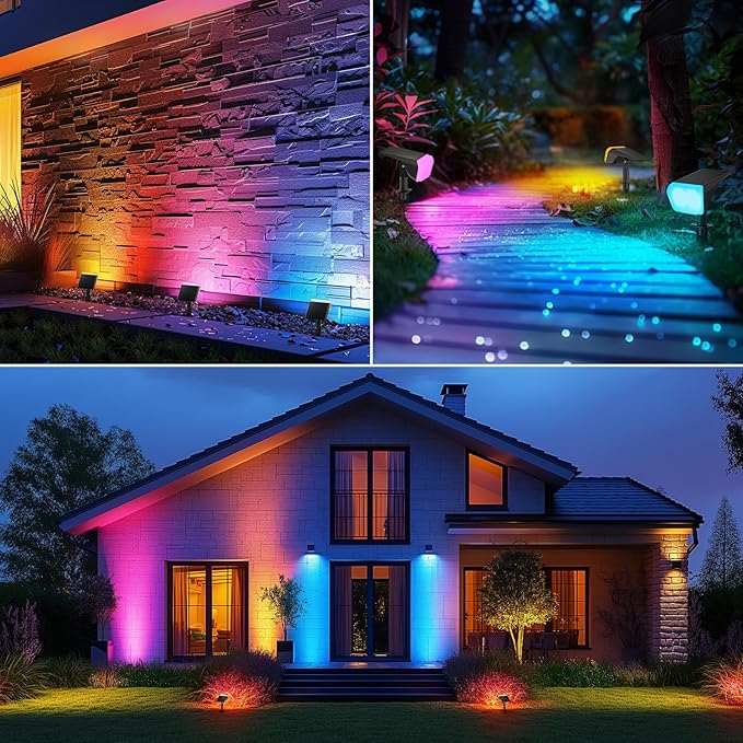 Consciot Solar Spot Lights Outdoor, Halloween Color Changing Lights Waterproof, 10 Colors Dusk-to-Dawn Landscape Spotlights, Outdoor Halloween Decorations for Garden Yard, 6 Pack