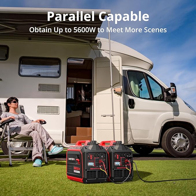 3800W Portable Inverter Generator with CO Protect, Gas Powered, Super Quiet and 30A for RV-Ready for Camping, Home Emergency Use, Tailgating