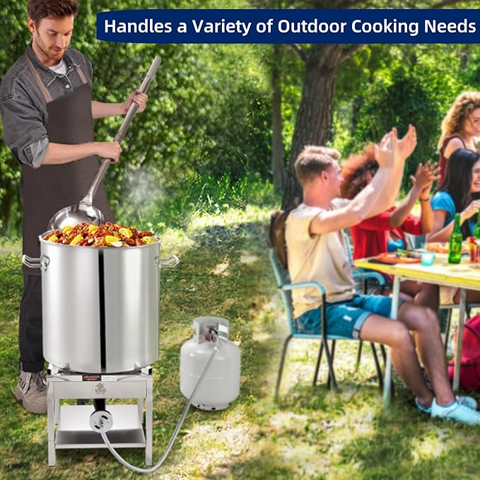 ARC 100QT Stainless Steel Pot with 200,000 BTU Propane Burner - Seafood Boil Pot, Crab Boil Pot, Lobster Pot, Shrimp Boil Pot, Tamale Steamer Pot with Basket and Turkey Fryer Burner