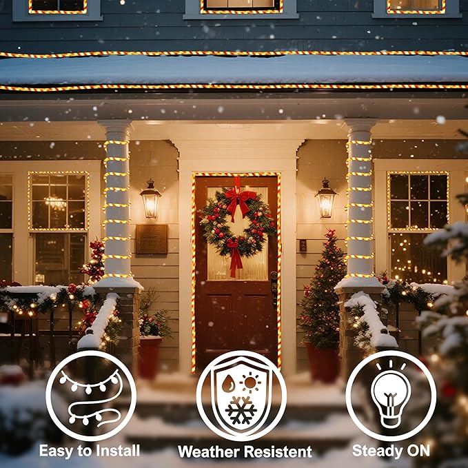 360 LED Christmas Lights, 40 FT Candy Cane Rope Lights, Waterproof Xmas Tree Light, Connectable Tube Light Plug in for Indoor Outdoor Garden Yard Holiday Wedding Festival Party Decoration