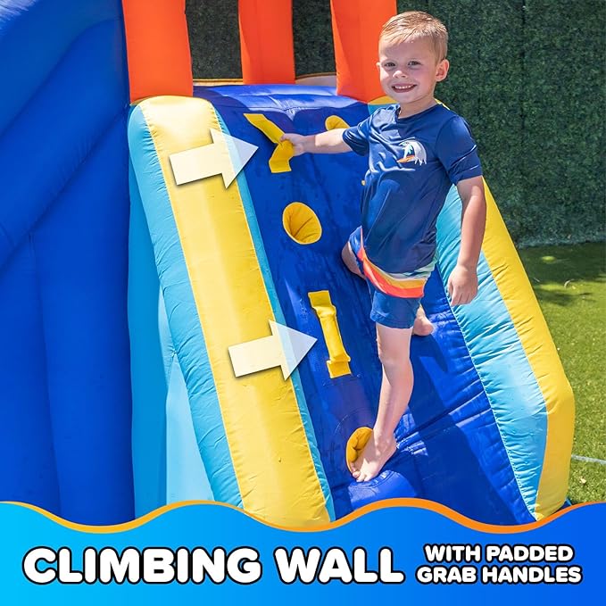 Sportspower™ Big Wave II Inflatable Water Slide Bounce House with Climbing Wall & Splash Pool, Ages 3-8, Heavy Duty, ASTM Certified, on Included Blower