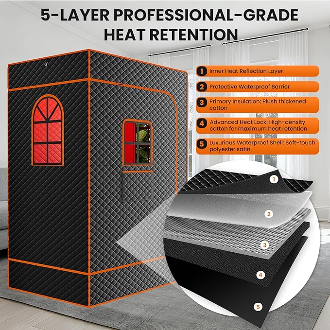 NAIZEA 2 Person Infrared Sauna Box, Portable Steam Sauna with Red Light Therapy Lamp,2 Person Full Body Saunas Tent for Home Spa with 3L 1200W Steamer,Remote Control, 2 Folding Chair,3.9'x2.9'x5.9'