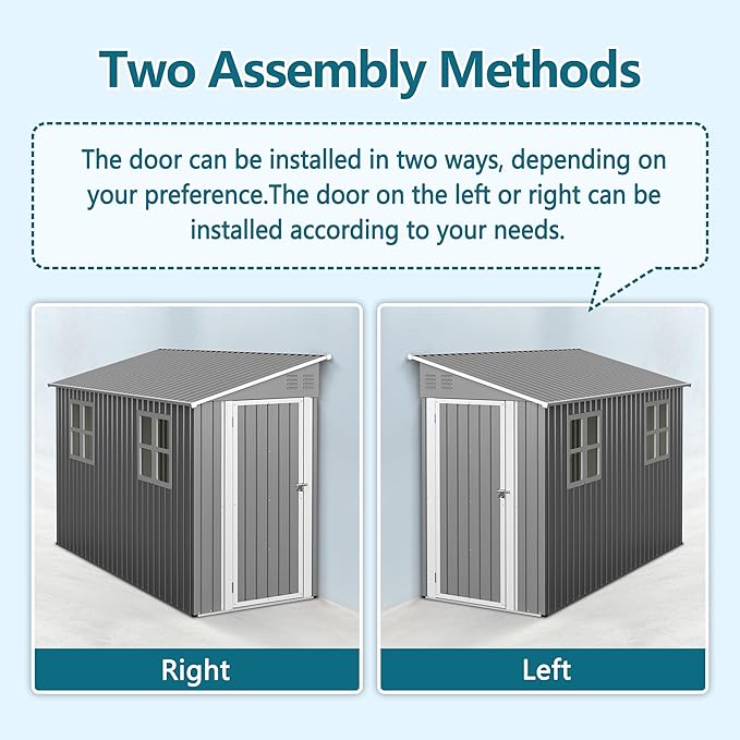 4X8 FT Outdoor Storage Shed W/ 2 Windows & Floor Frame,Lean to Shed W/Reversible Installation,Metal Garden Tool House W/Air Vents,Lockable Door & Sloped Roof,for Backyard Patio Lawn,Gray