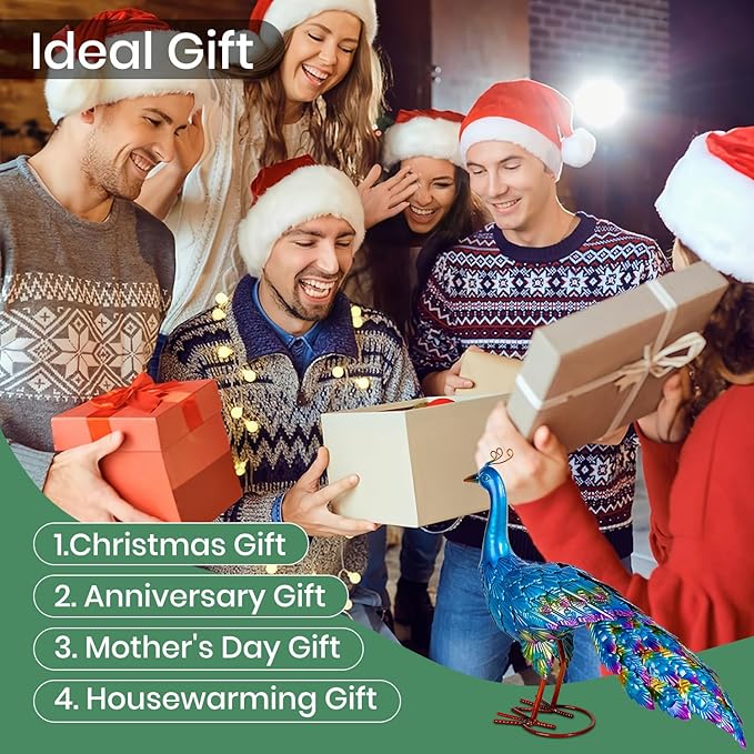 Peacock Yard Art Garden Decor Metal Peacock Outdoor Statue & Sculpture for Patio Lawn Backyard Decorations Vibrant Multicolor, Blue