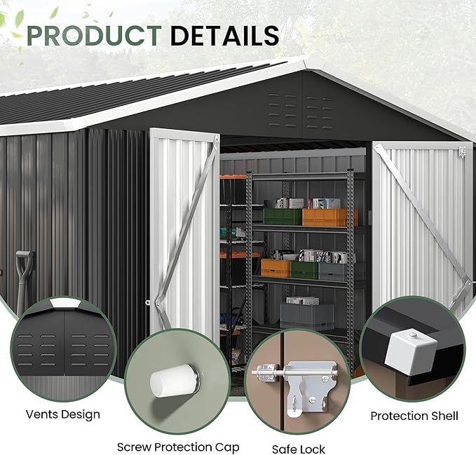 Amopatio 12x10 Storage Shed, Metal Sheds & Outdoor Storage for Bike, Garden Tools, with Lockable Door