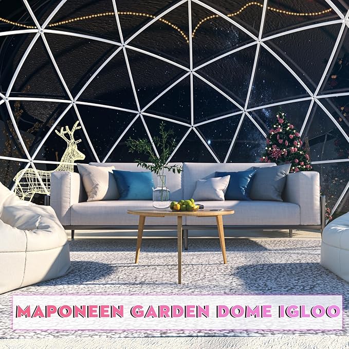 12FT Garden Dome Tent, Geodesic Dome Greenhouse with PVC Clear Cover, Waterproof Garden Bubble Dome Tent House with 2 x 10M Light Strings for Outdoor, Patio, Backyard, Party (Green Edge, 10FT/3M)
