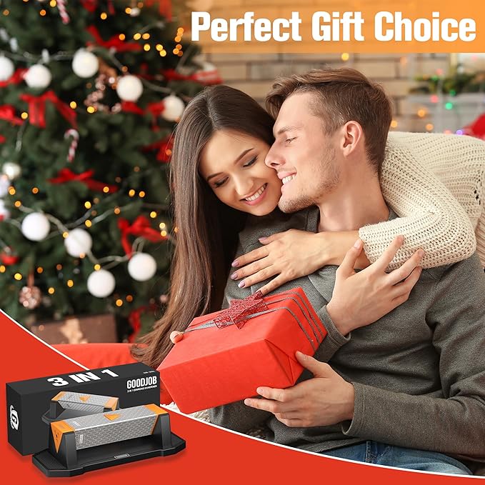 Extra Large Diamond Sharpening Stone Set 3 Side Grit 400/600/1000 Premium Industrial Diamond Knife Sharpener Suitable for Steel of any Hardness with Angle Guide and Non-Slip Base (GB-3DL)