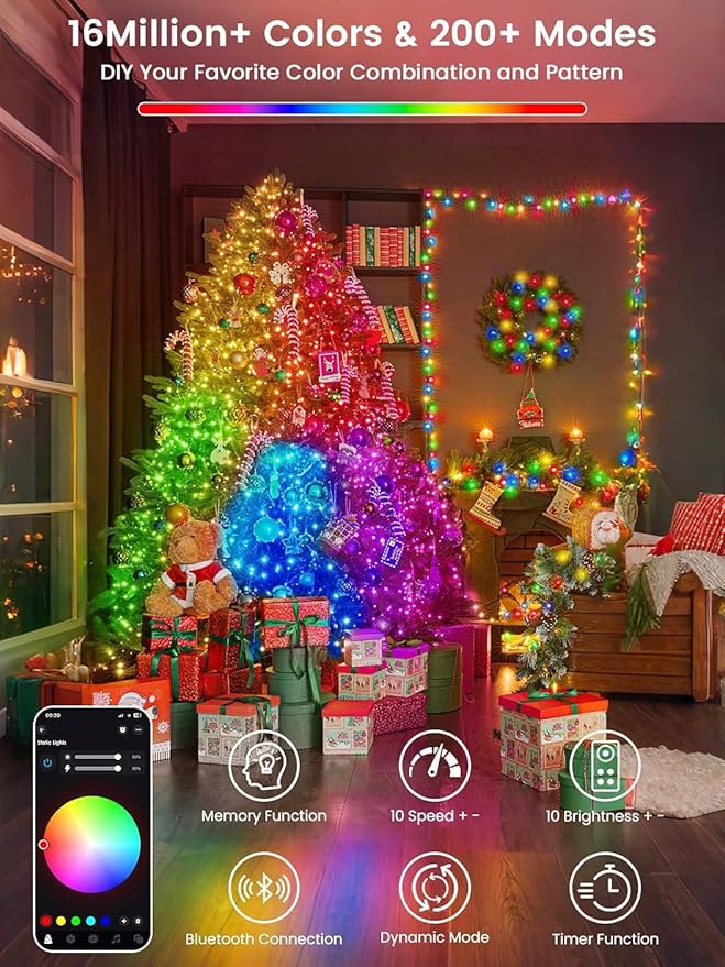 240LED Smart Color Changing Halloween Lights App Controlled, 95FT Waterproof RGB Xmas String Light Music Sync Multiple Modes, Christmas Lights with Remote & Timer Indoor Outdoor Halloween Decorations