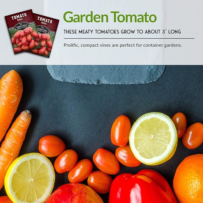 Survival Garden Seeds - Roma Tomato Seed for Planting - 5 Packs with Instructions to Plant and Grow Italian Roma Tomatoes in Your Home Vegetable Garden - Canning Favorite - Non-GMO Heirloom Variety