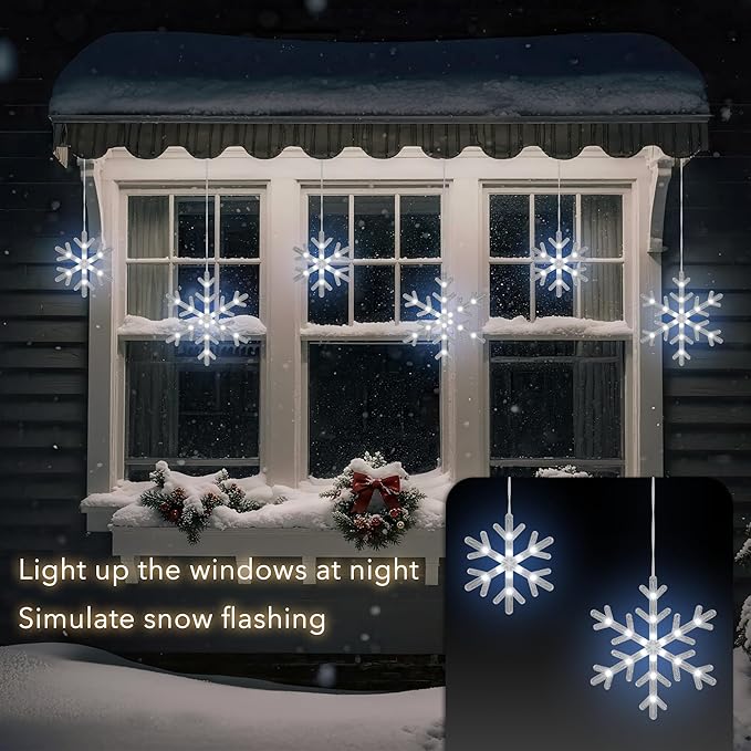 Christmas Snowflake Icicle Lights,9 ft 150 LEDs Curtain Lights with 10 Drops, 3 Strands Connectable, Waterproof Twinkle Effect Icicle Fairy Light for Eaves Window Yard Indoor Outdoor Xmas Tree
