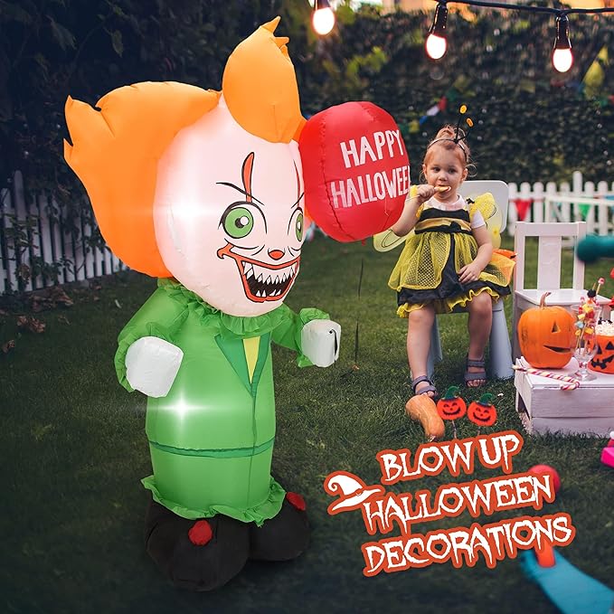 DearSun 6FT H Halloween Inflatable Clown with Build-in LED Lights Blow up Halloween Inflatable Outdoor Indoor Decoration Large Party Yard Decoration