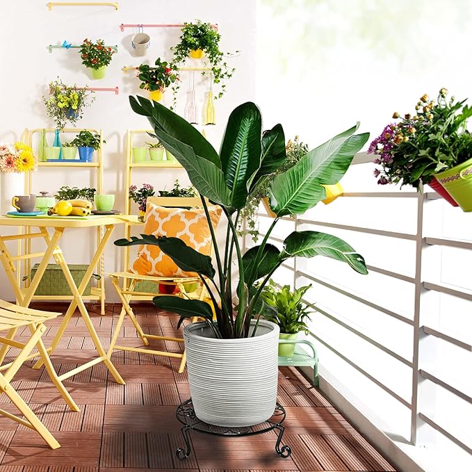 1 pack 10"-12" Metal Plant Stand Outdoor, for Flower Pot Heavy Duty Potted Holder Round Wrought Rustproof Iron Planter Stand, plant Stands Indoor Clearance and Outdoor patio - 12 Inches Black