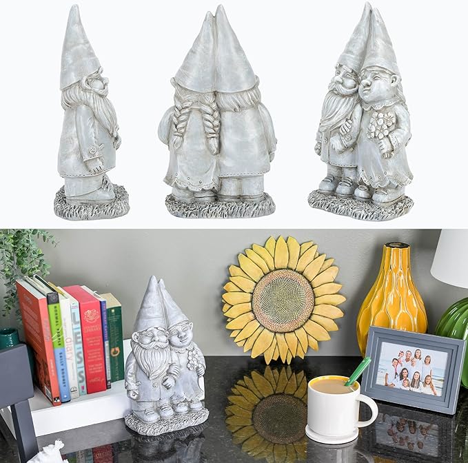 NAT & JULES Gnome 12 inch Resin Stone Garden Statue (Married Gnome Couple)