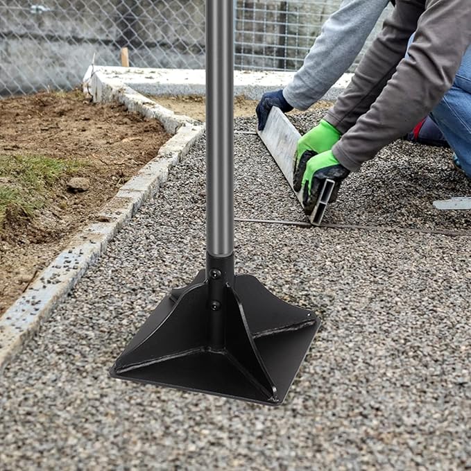 Walensee Steel Tamper with 48 inch Handle 8"x8" Garden Rubber Grip for Laborsaving All-Steel Heavy Duty Ideal Tool Leveling Ground Installing pavers and Repairing Blacktop